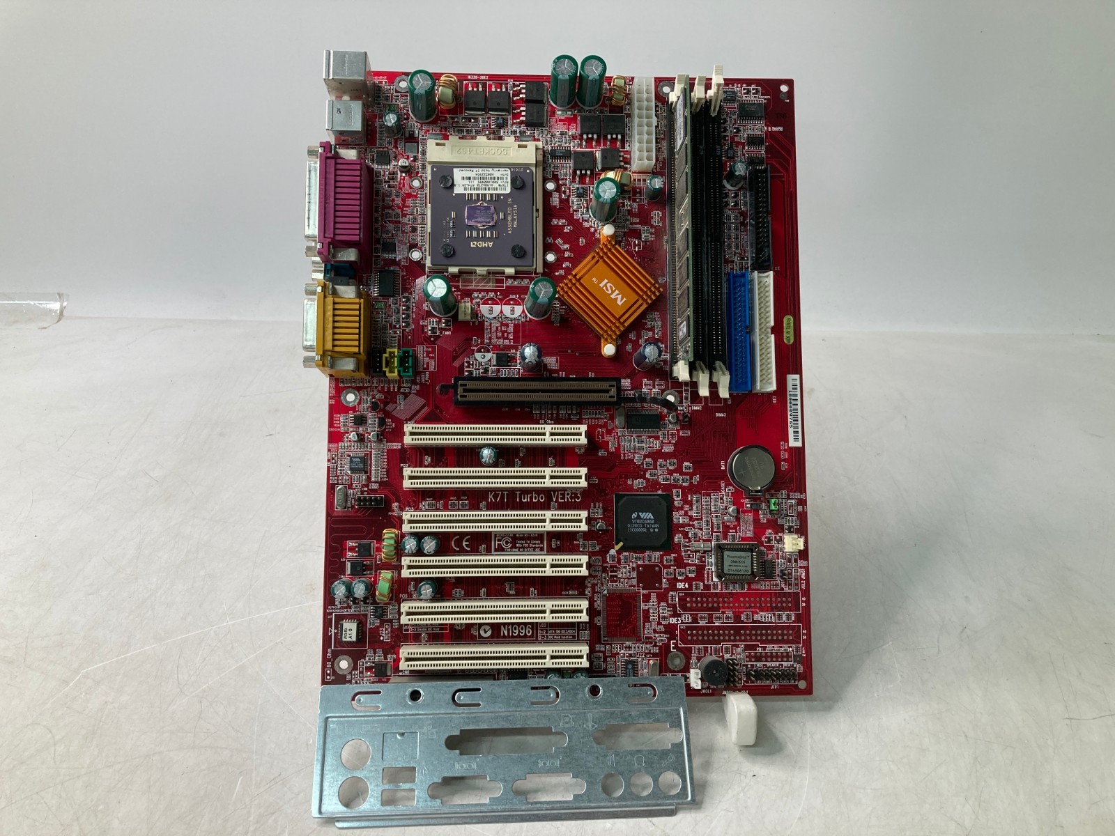 Vintage MSI K7T Turbo w/ AMD Athlon A1000AMT3C 256MB DDR Ram -Bloated Caps Parts
