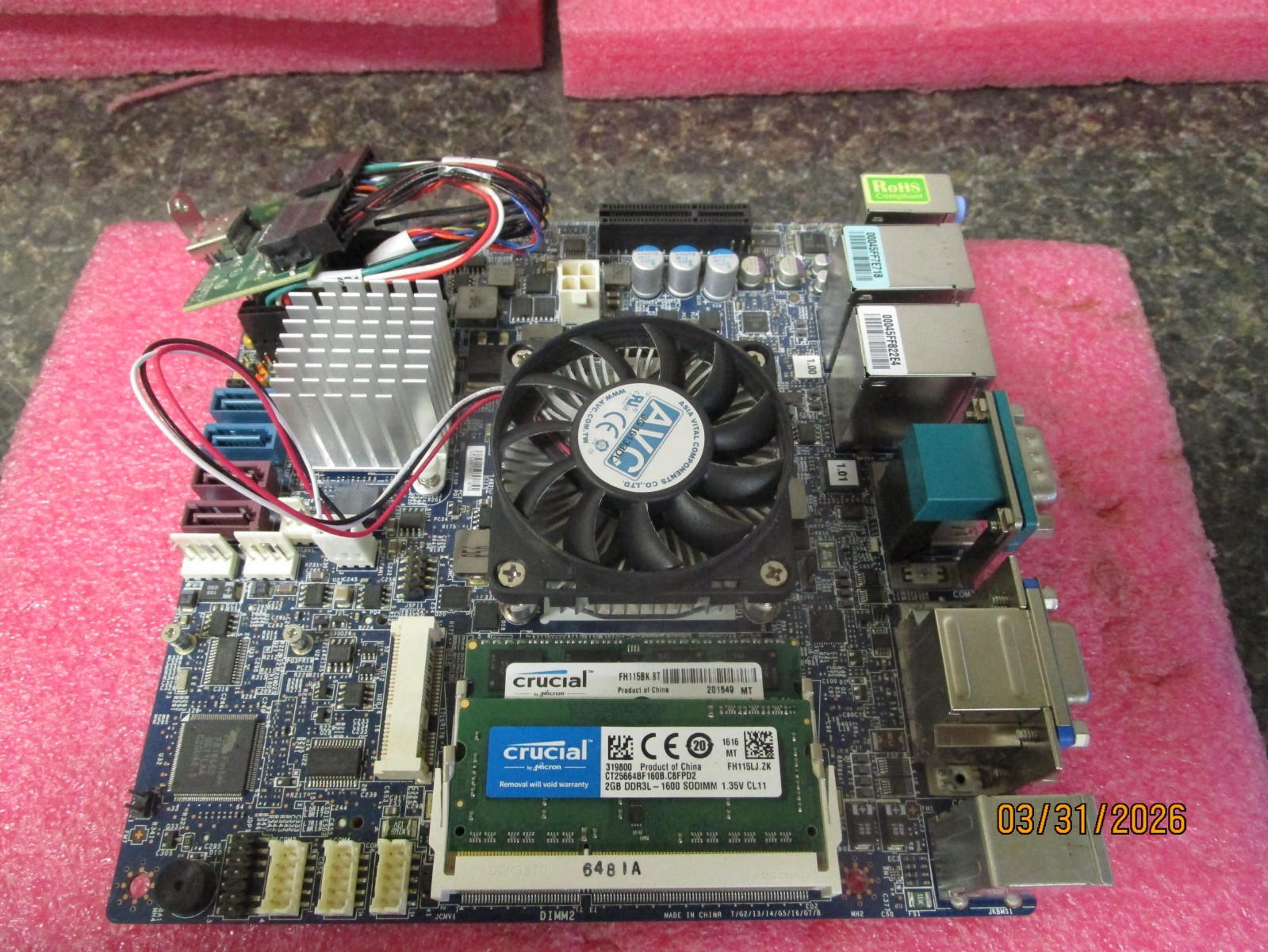 Intel QM67 Mini-ITX Motherboard with CPU RAM Heatsink and Fan 70820-001