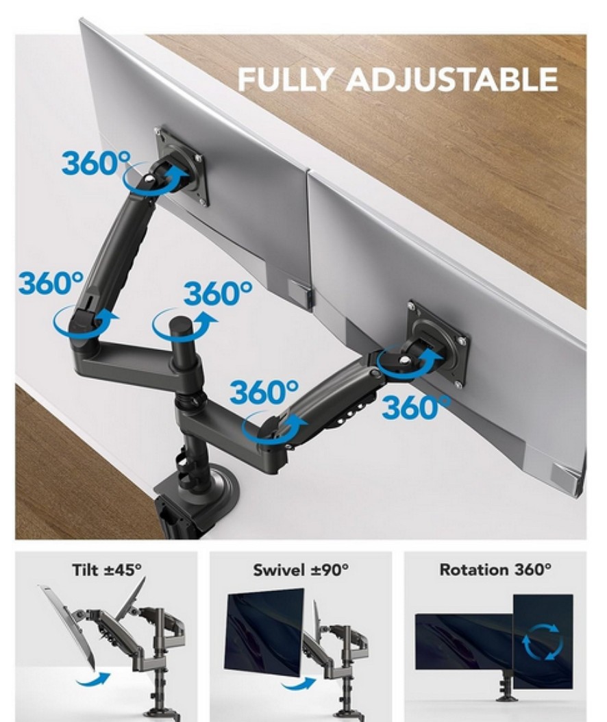 HUANUO 13-32 Inch Dual Monitor Stand, HNDS8 Gas Spring Dual Monitor Mount