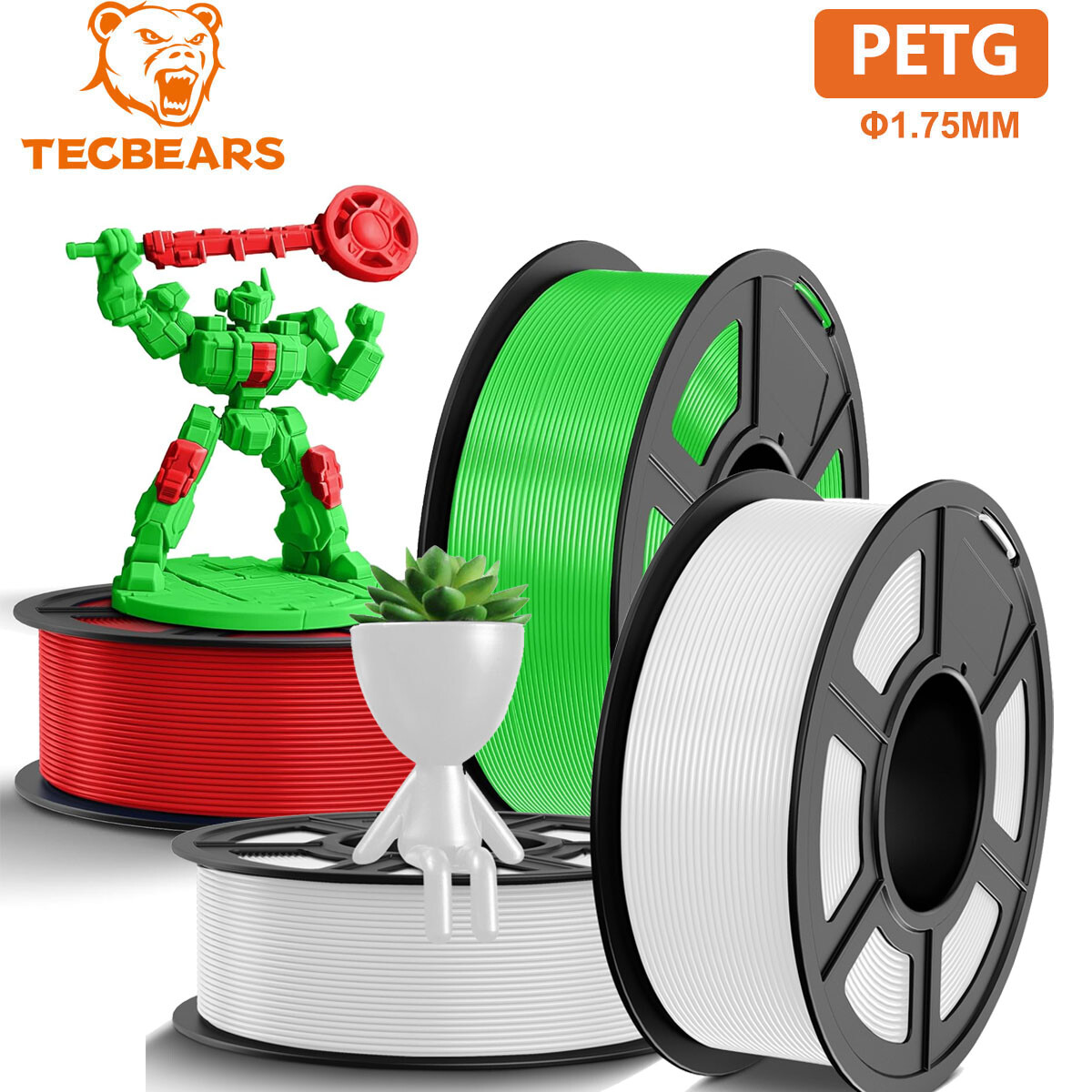 TECBEARS 4KG PETG 3D Printer Filament Consumables 1.75mm  Neatly High Toughness