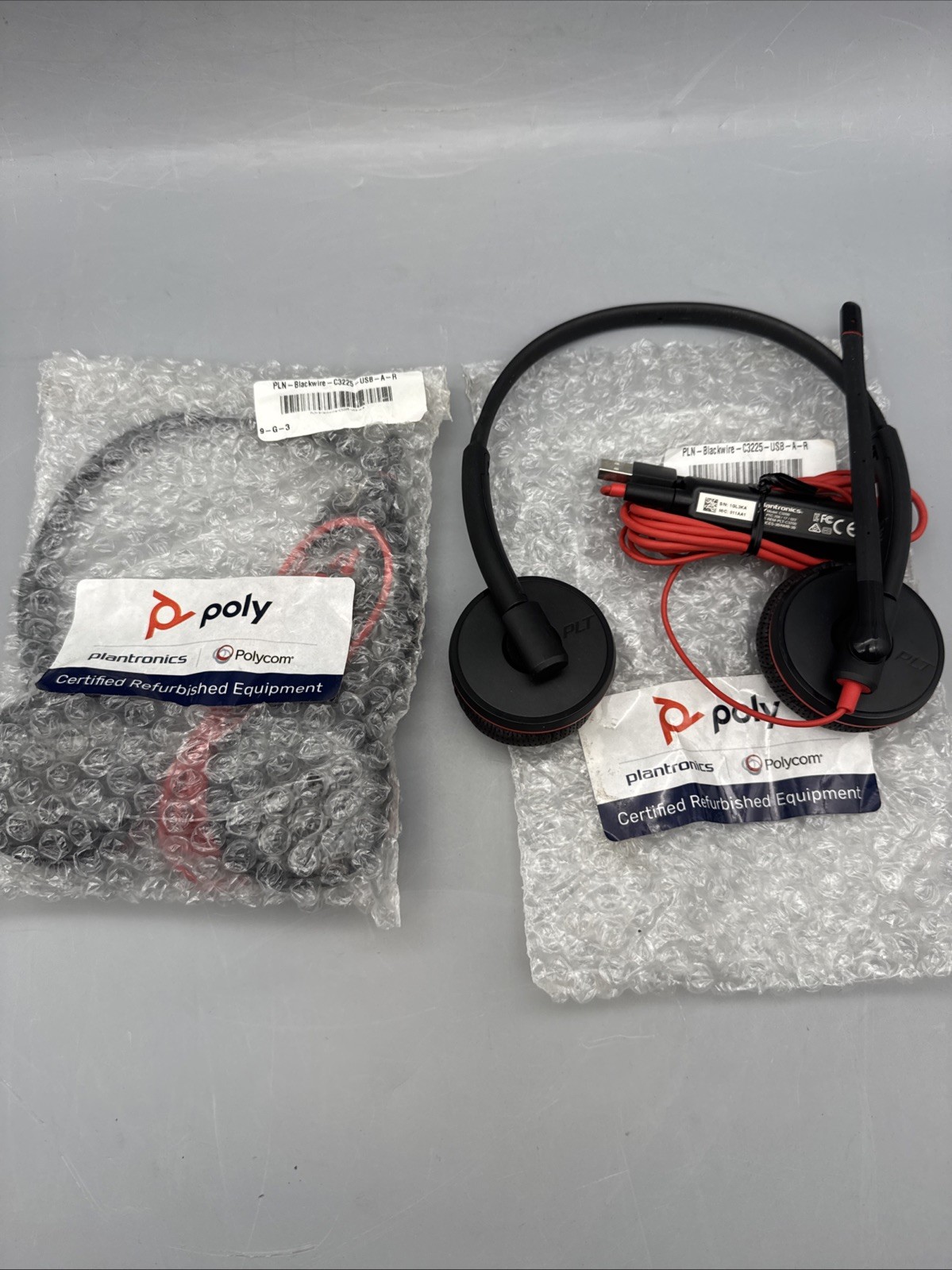 Lot of 2 Poly Plantronics Blackwire 3225 C3225 headset 3.5mm wired on-ear stereo