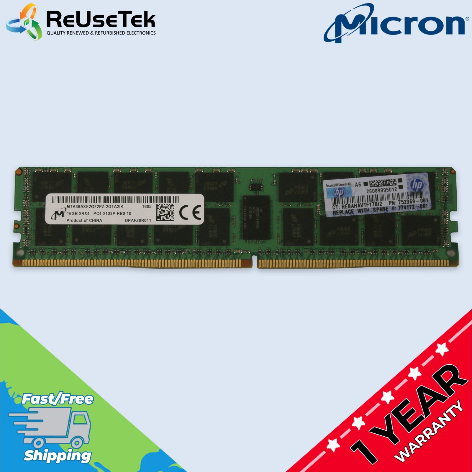Micron 16GB PC4-2133P-RB0-10 2RX4 DDR4 Server Memory RAM | MTA36ASF2G72PZ-2G1A2