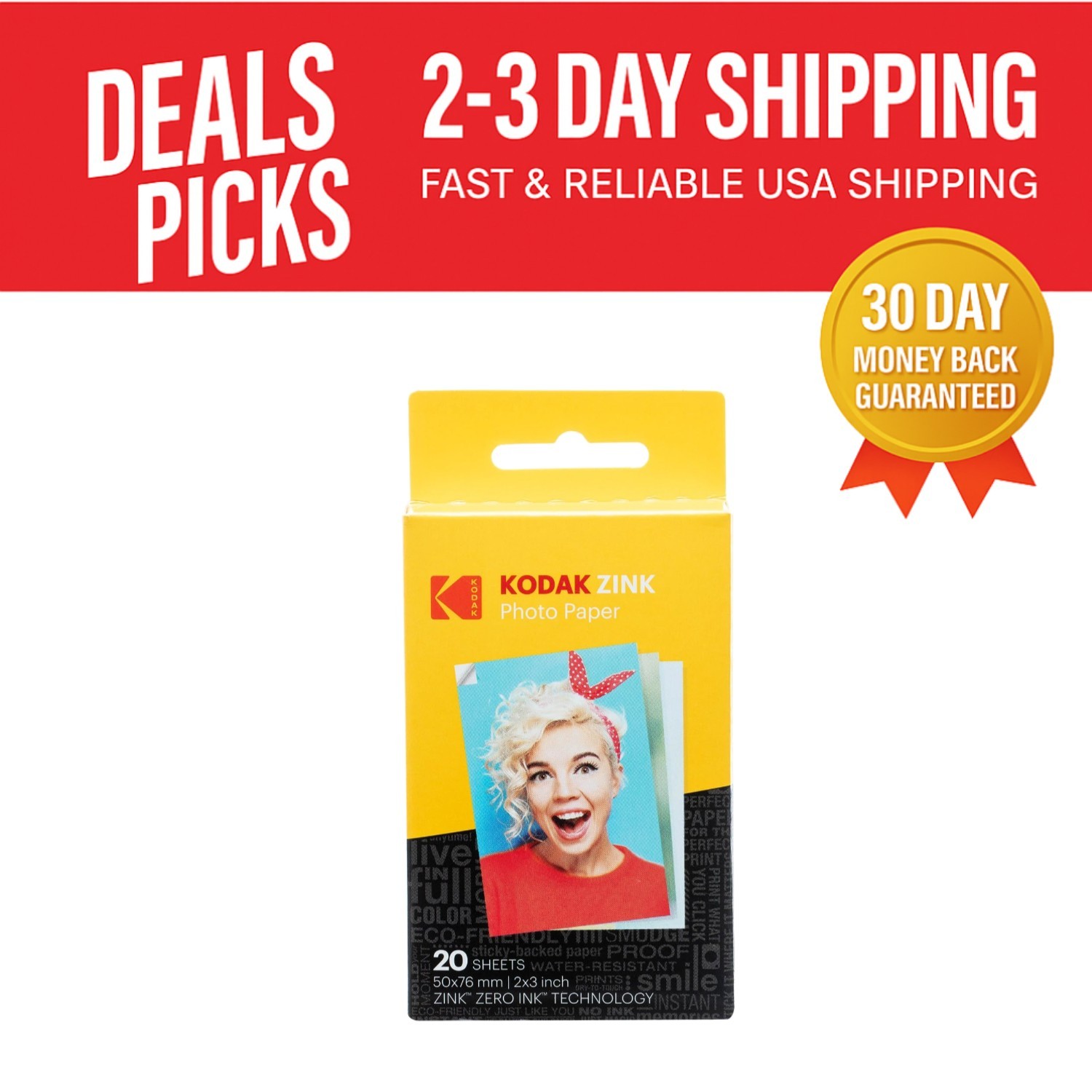 Kodak 2x3 ZINK Sticky-Backed Photo Paper - 20 Sheets for Instant Prints