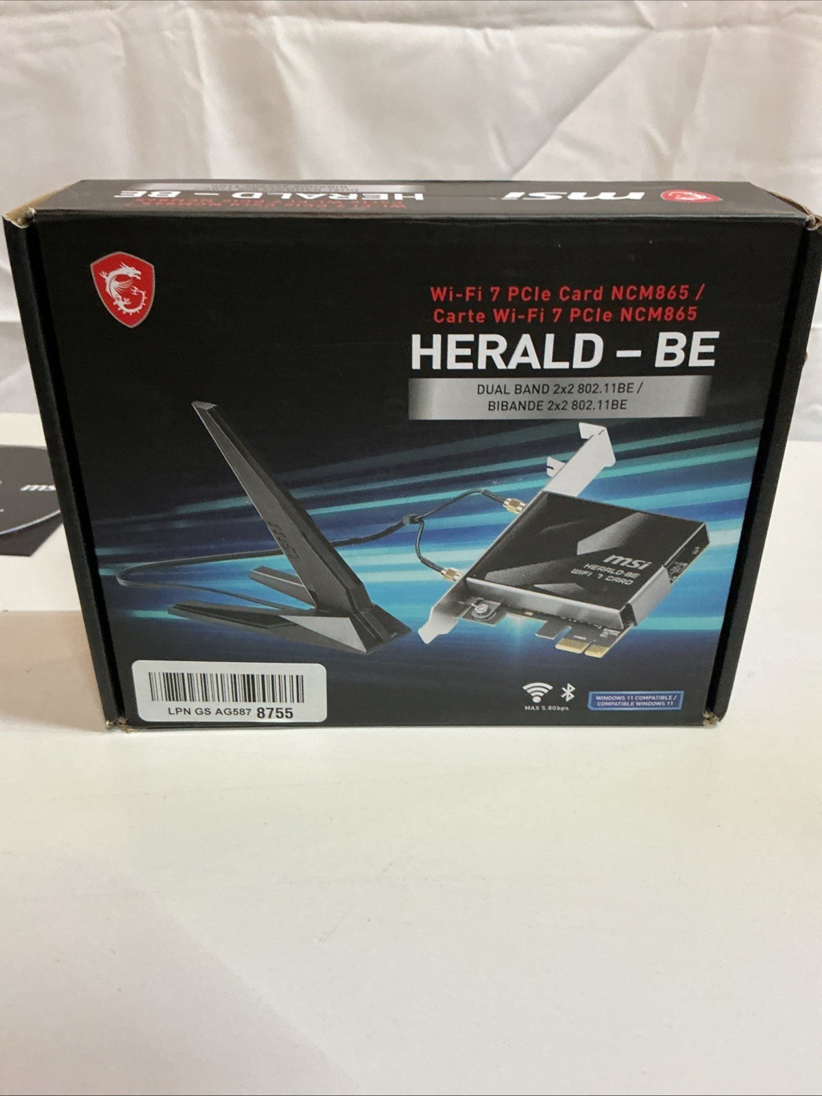 MSI HERALD-BE WIFI 7 MAX, NCM865 Tri-Band Wi-Fi 7 & Bluetooth 5.4 PCIe Adapter