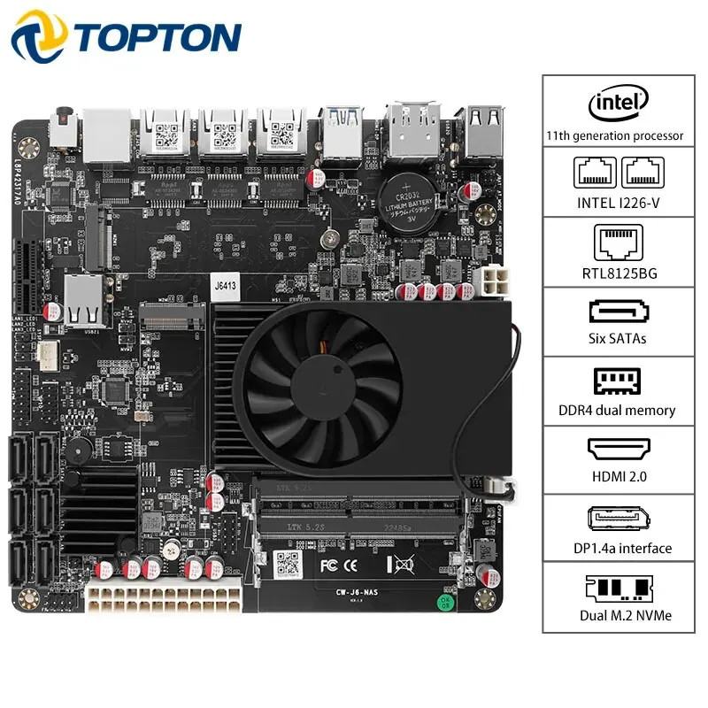 Firewall J6413 NAS Motherboard 2*Intel i226-V 2.5G LANs 2*DDR4 2*NVMe 6*SATA3.0