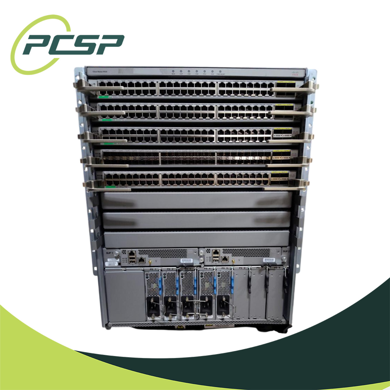 Cisco Nexus N9K-C9508 Chassis 4x X9464TX2 1x X9464PX 2x SUP-A 2x SC-A 5x 3000W P