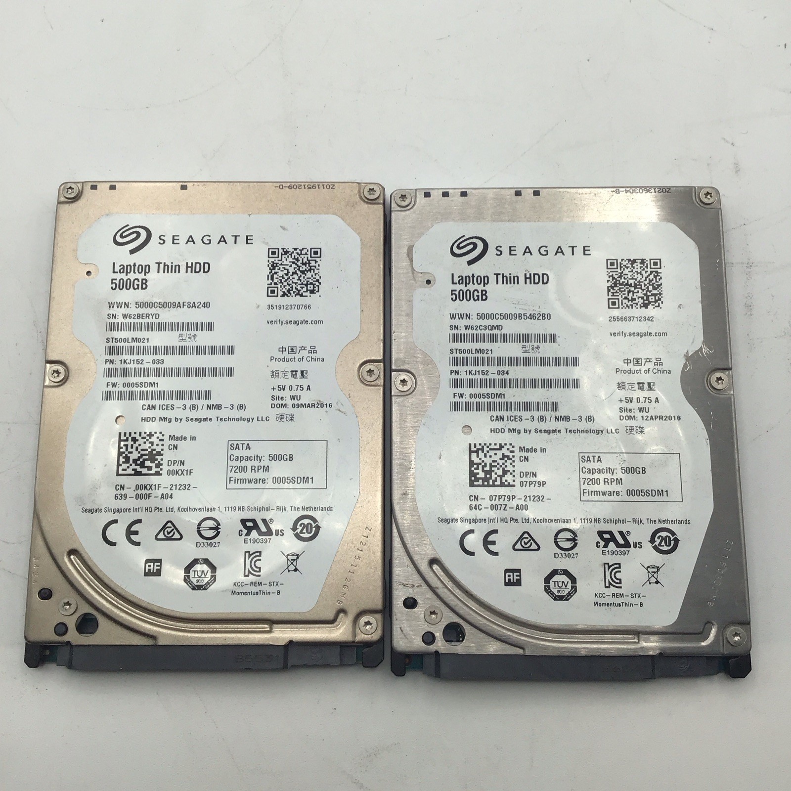 Lot of 2 Seagate Laptop Thin SSHD 500GB 5400 RPM 2.5'' ST500LM021 Tested Wiped