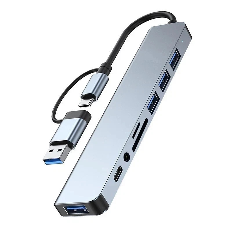 8-in-1 USB & Type-C Hub Docking Station with Audio Jack & Micro SD Adapter