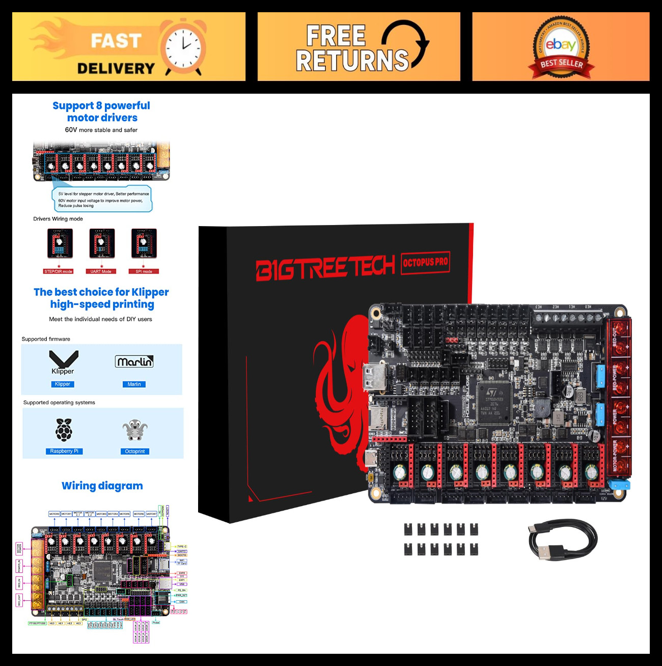 Octopus Pro V1.1 H723 Klipper/Marlin 32bit Control Board 550MHz