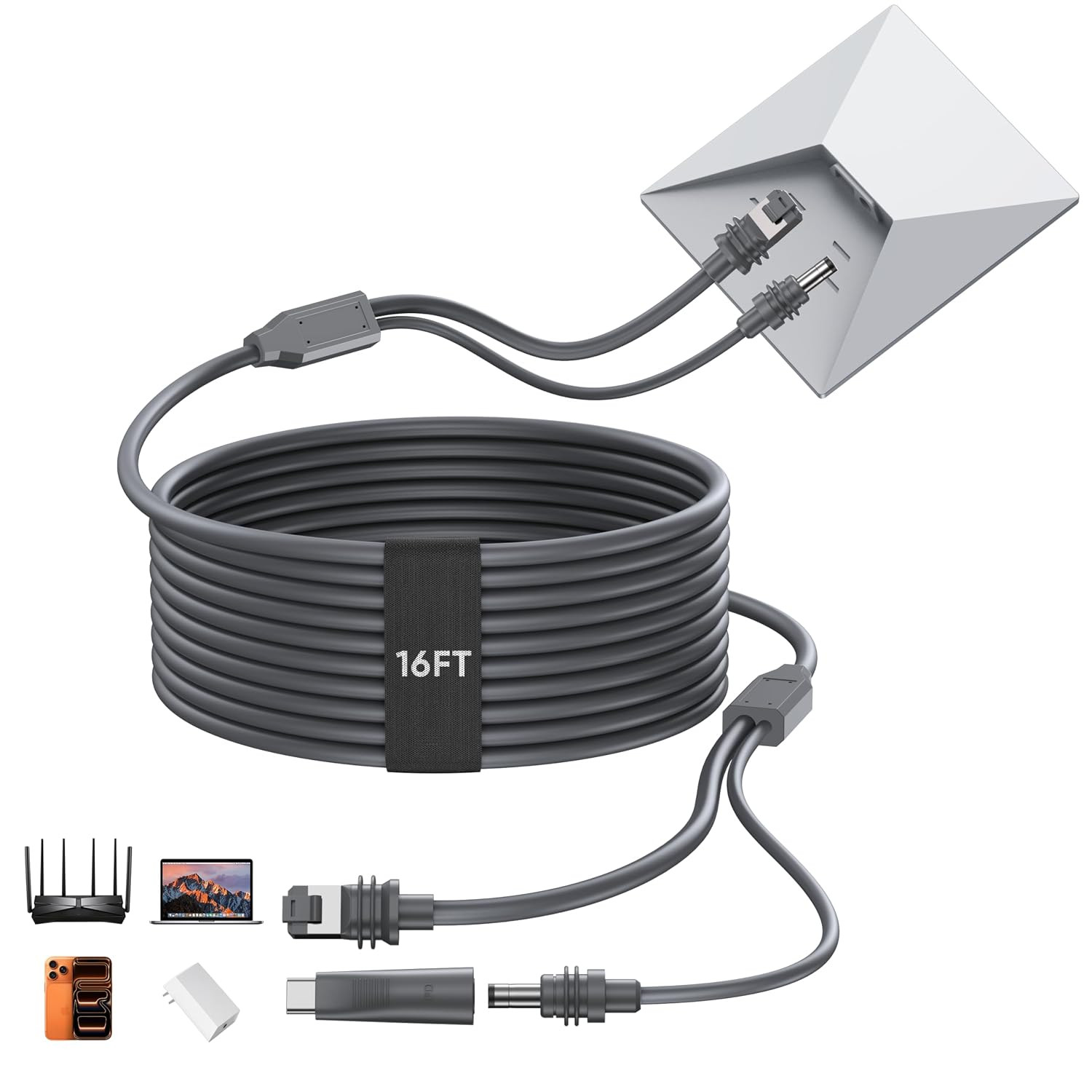 3 in 1 for Starlink Mini Ethernet Cable with Power Cord 16.4FT/5M