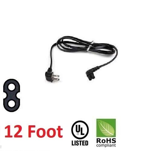 12 foot Power Cord 2 pin Prong Figure 8 Plug 90° Right angled for Samsung TV 