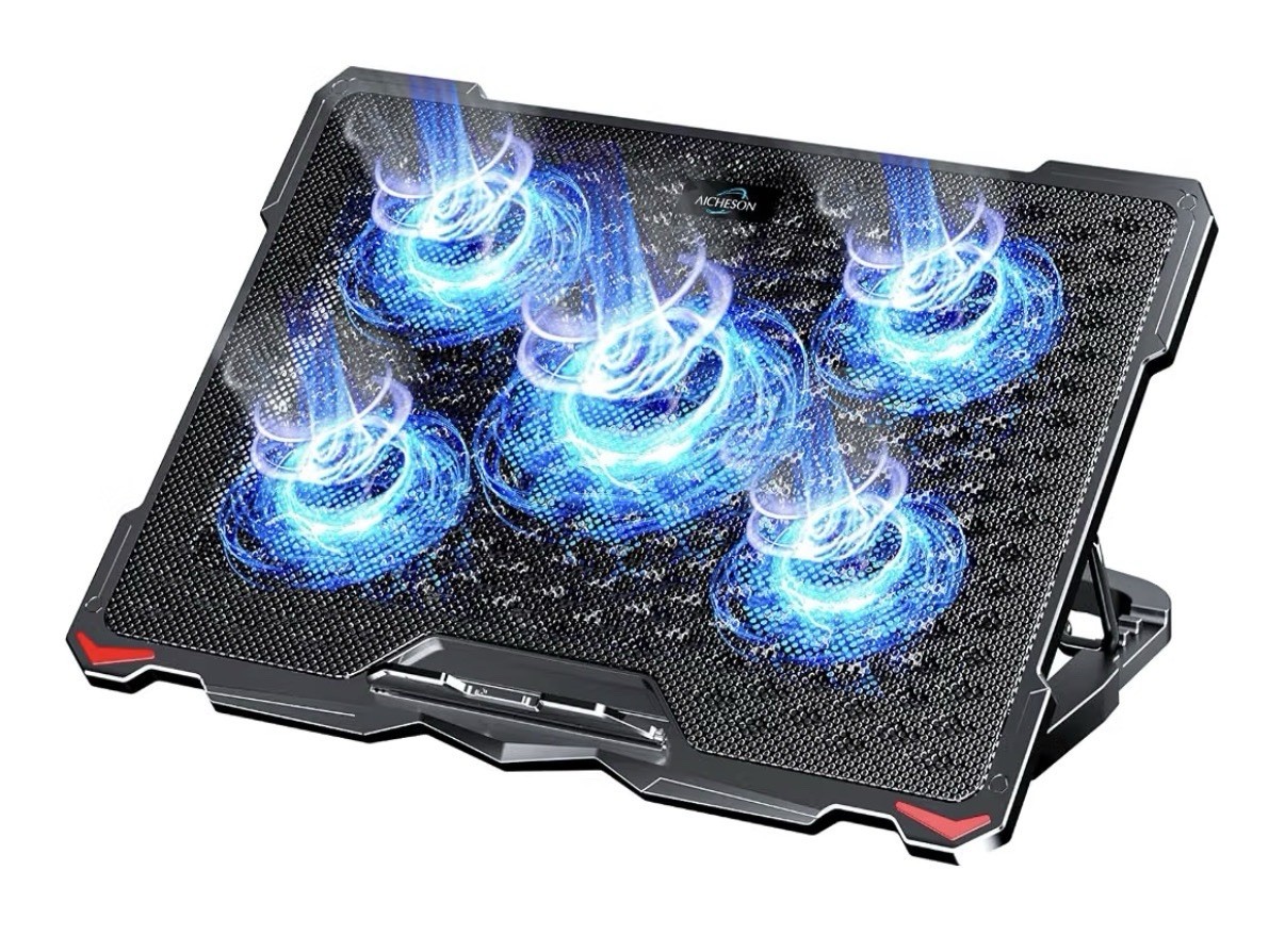 Aicheson Laptop Cooling Pad 5 Fans Up To 17.3in Laptop Blue Led Lights 2 Usb BN
