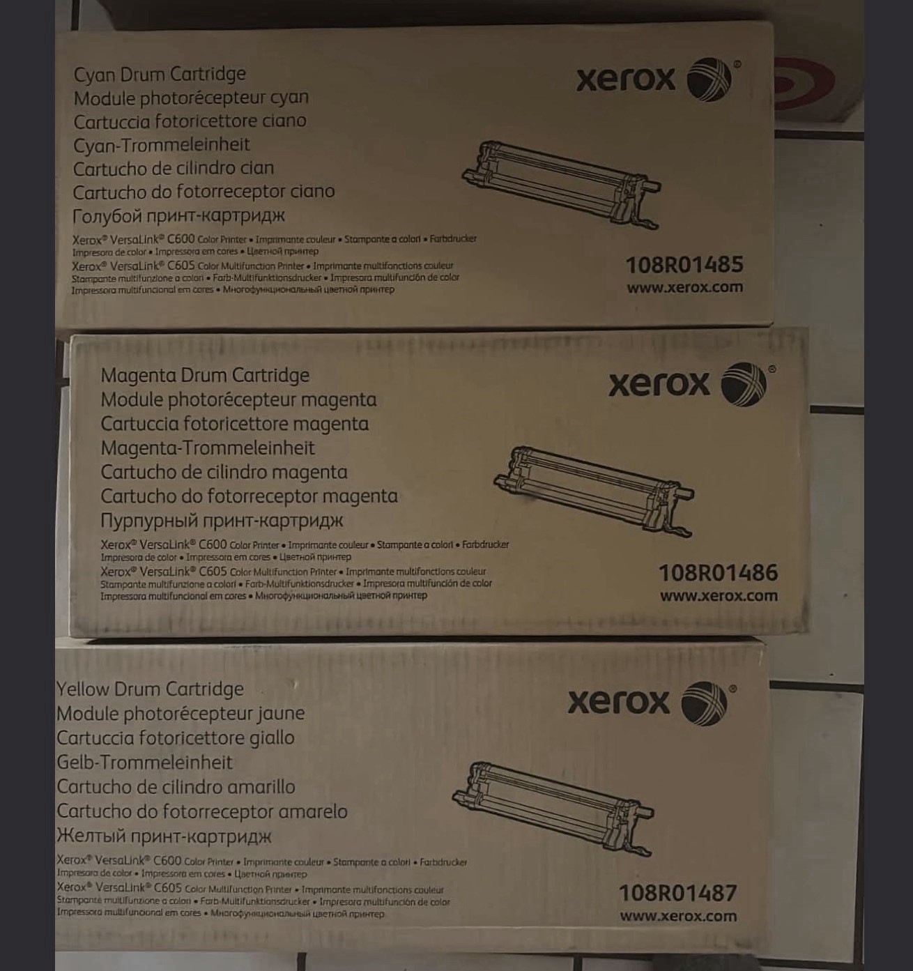 Set of 3 Genuine OEM Sealed Xerox 108R01485 108R01486 108R01487 Drum Cartridges