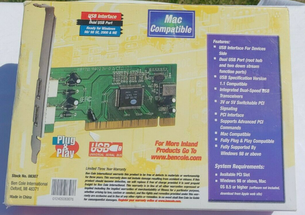Dual USB Ports Inland Pro PCI to USB Stock # 08307 USB Interface