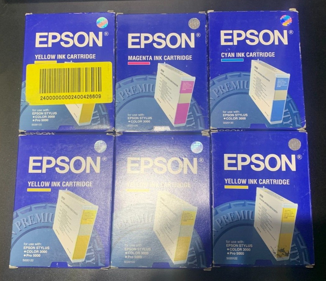 LOT Genuine Epson Yellow (4), Cyan (1), Magenta (1) NEW (expired 2005 - 2008)
