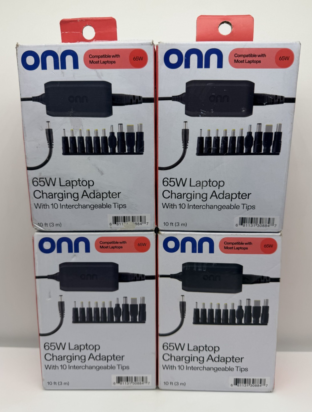 4 Pack Onn Universal 65w Laptop Chargers Adapter With 10 tips And 10 Ft Cord