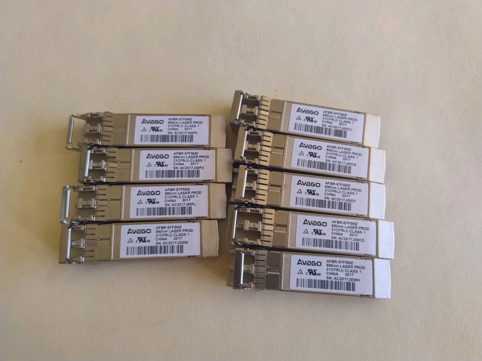 Lot of 9 Avago AFBR-57F5MZ 16GB FC 850nm SFP+ Optical Transceiver 