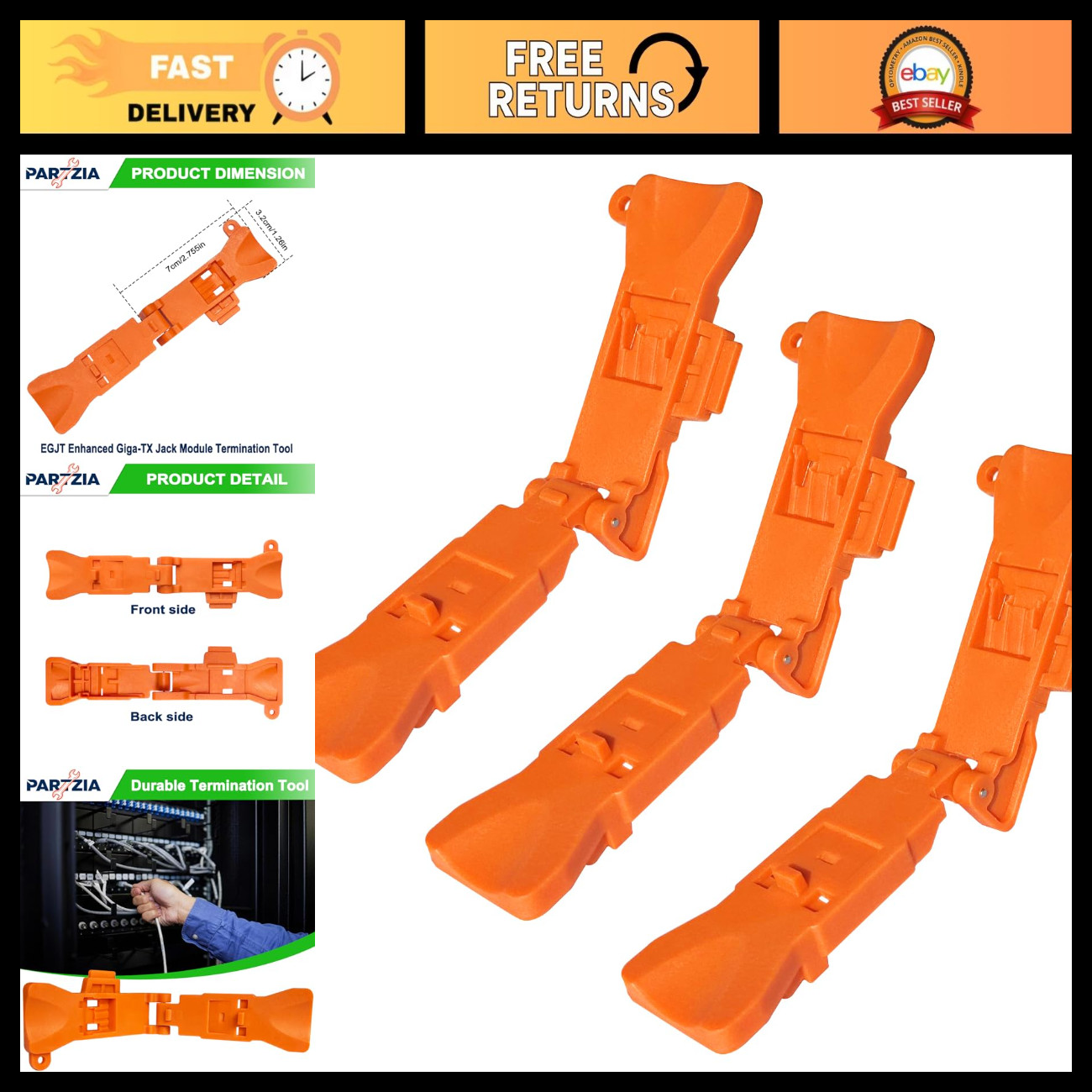 Termination Tool for TG Style Jack Module, TX6A Field-Terminable Plugs, 3Pcs