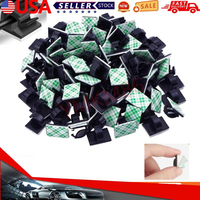 100Pcs Cable Clips Self-Adhesive Cord Management Wire Tie Holder Organizer Clamp