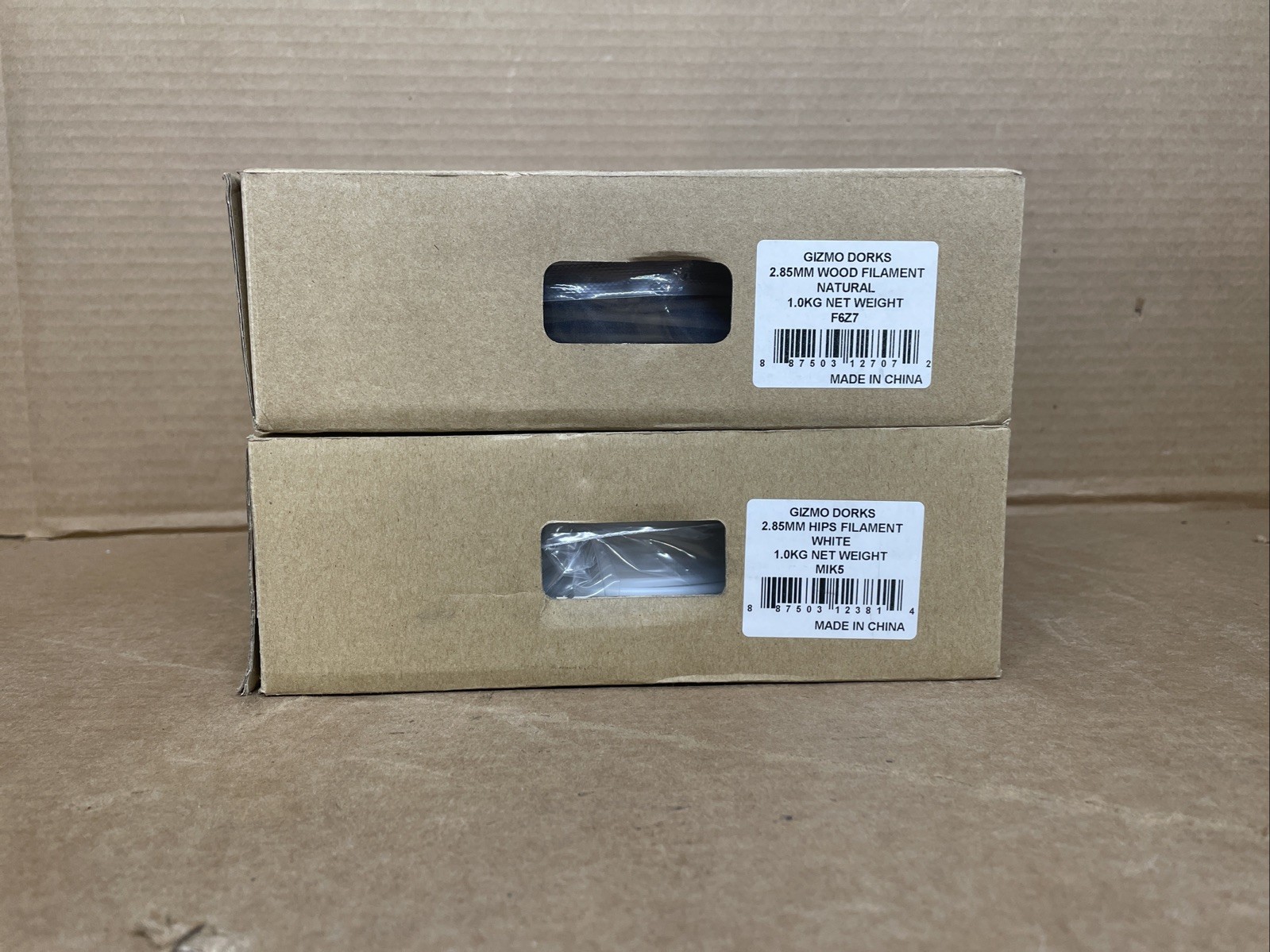 LOT OF 2 Gizmo Dorks 2.85 mm Filament 1 kg Roll | Wood and White Filament