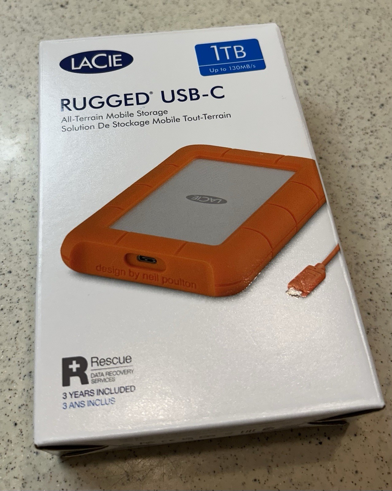 LaCie 1TB Rugged Mini Portable External Hard Drive USB-C open box