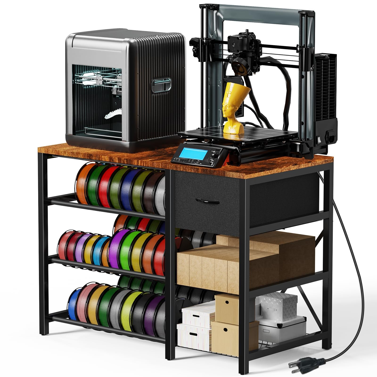 3D Printer Stand with Filament Storage Rack Table Power Outlet Drawer