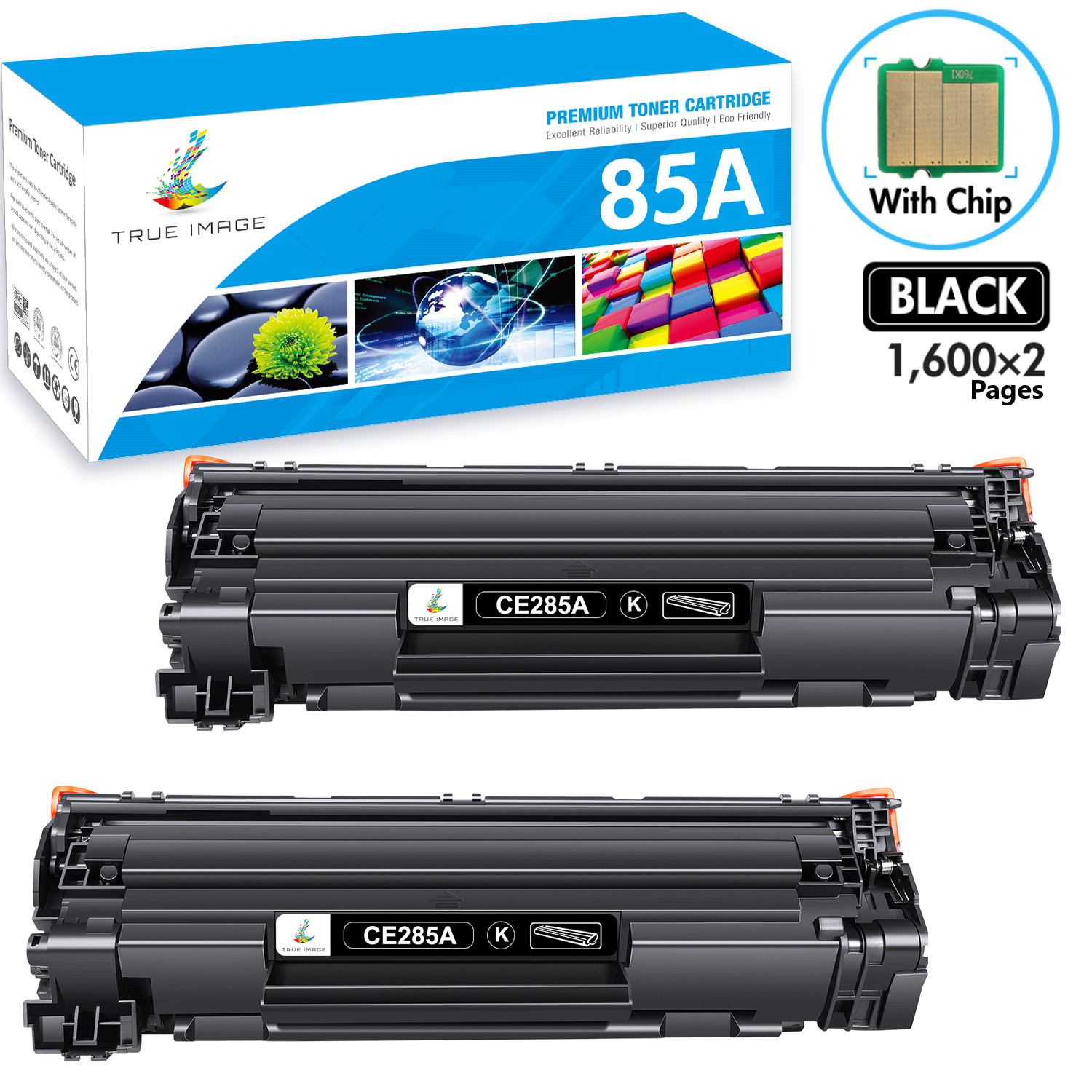 2x Premium CE285A 85A Black Toner Cartridge for HP LaserJet M1522 M1219nf MFP