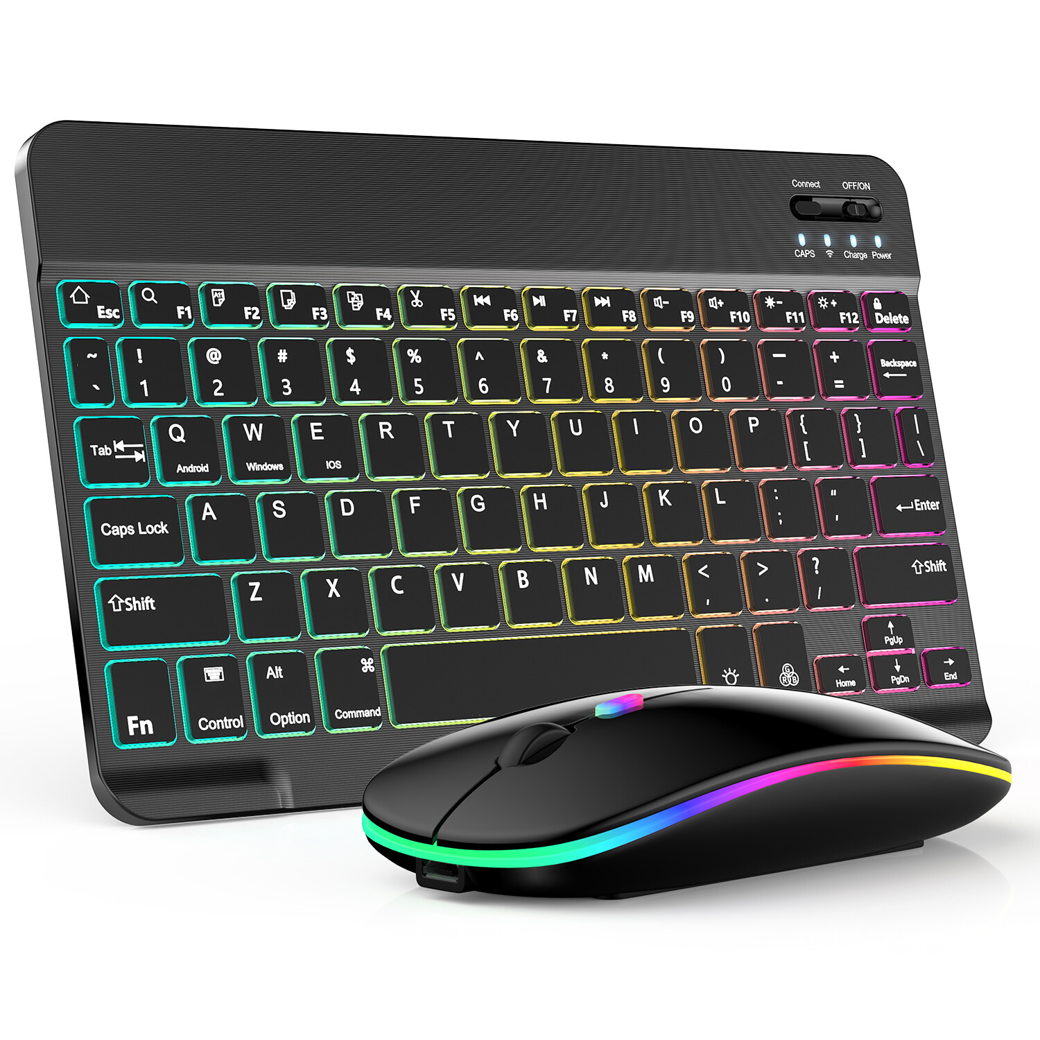 RGB Keyboard and Mouse Combo Multi-Device Wireless for iPad, PC, and Laptop US