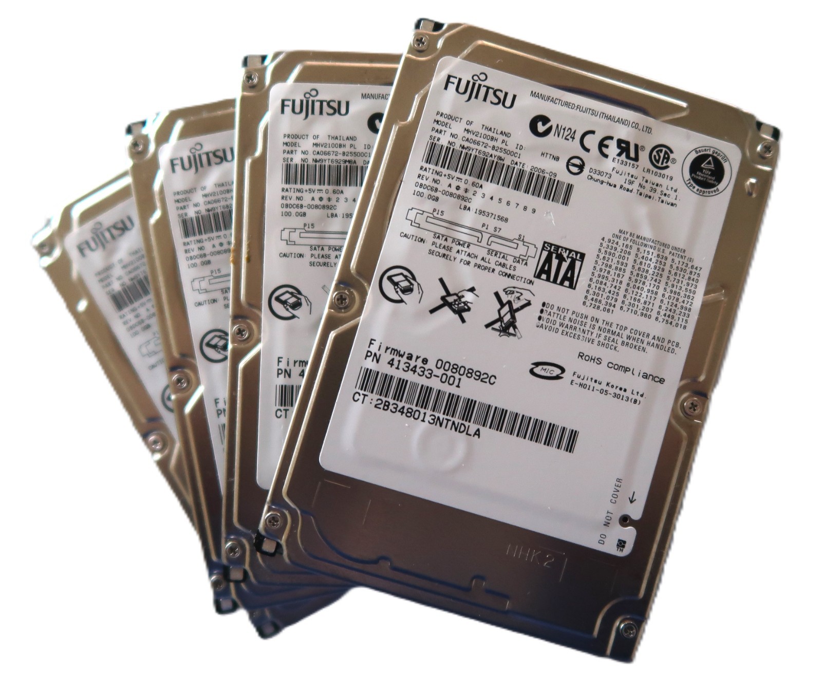 Lot of 4 Fujitsu MHV2100BH PL 5400rpm 8MB 1.5Gbps 2.5" 100gb Sata hard drive NEW