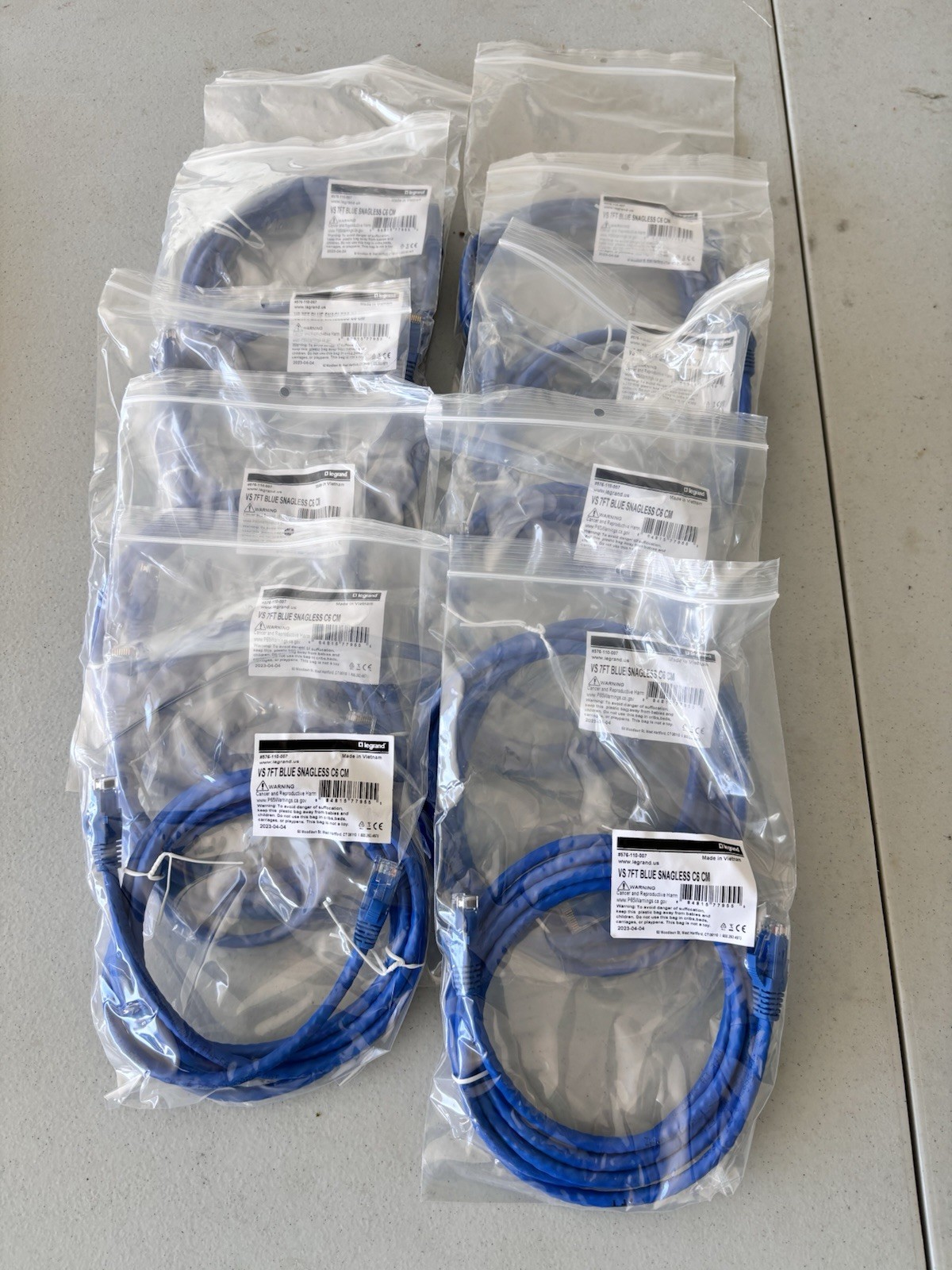 Lot of 10 Legrand Quiktron 7ft Cat6 Ethernet Patch Cable Blue RJ45 576-110-007