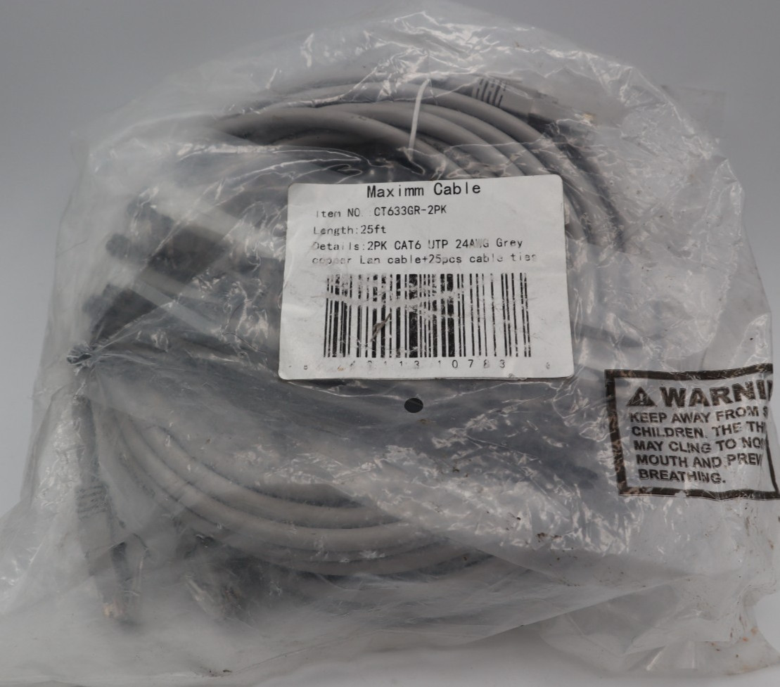 Maximm Cat 6 Ethernet Cable 25 ft (2-Pack) - High-Speed LAN Cable, Gray