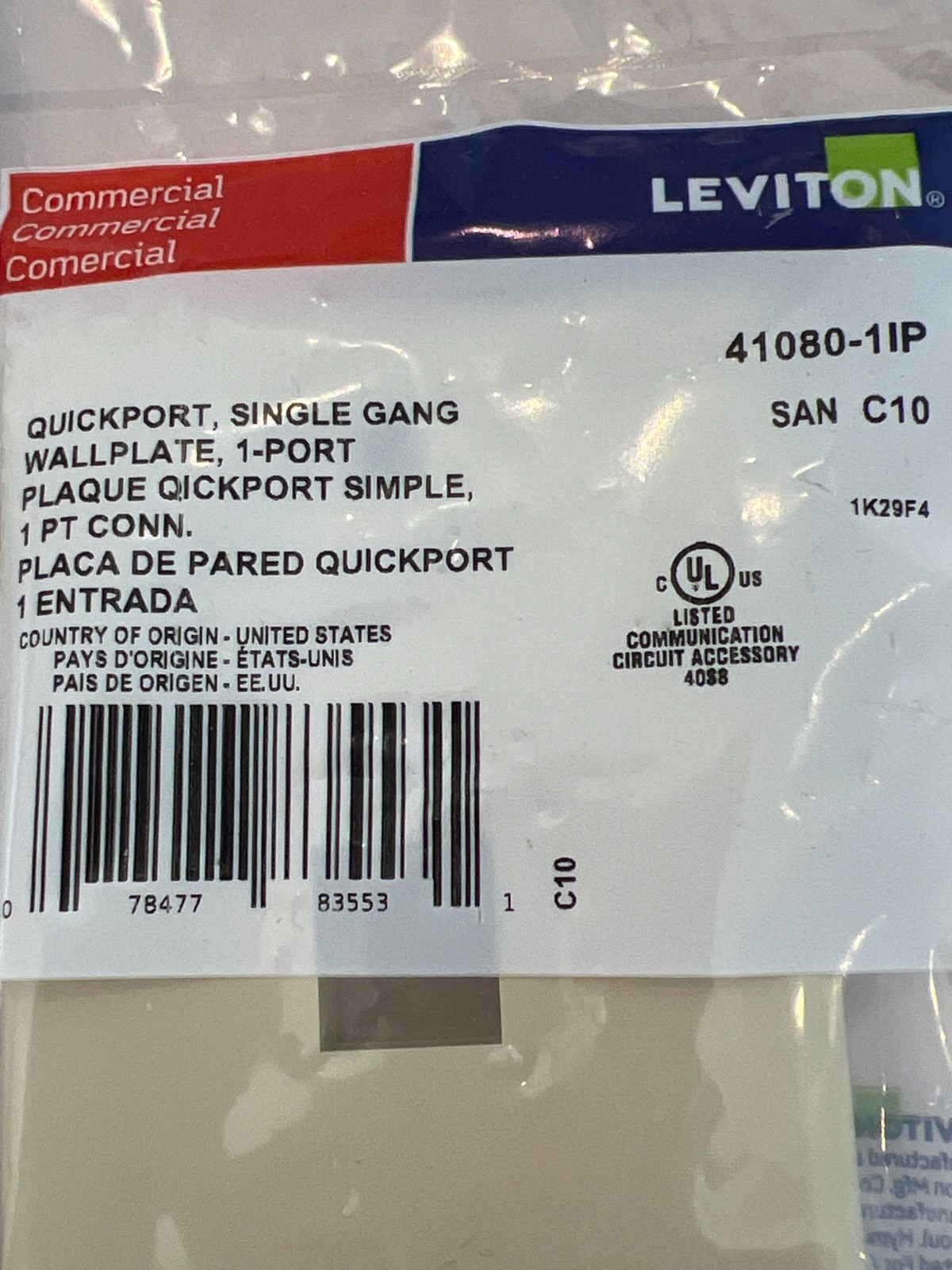 Lot of 8 - Leviton 41080-1IP QuickPort 1-Port Ivory Single-Gang Wallplate LOT OF