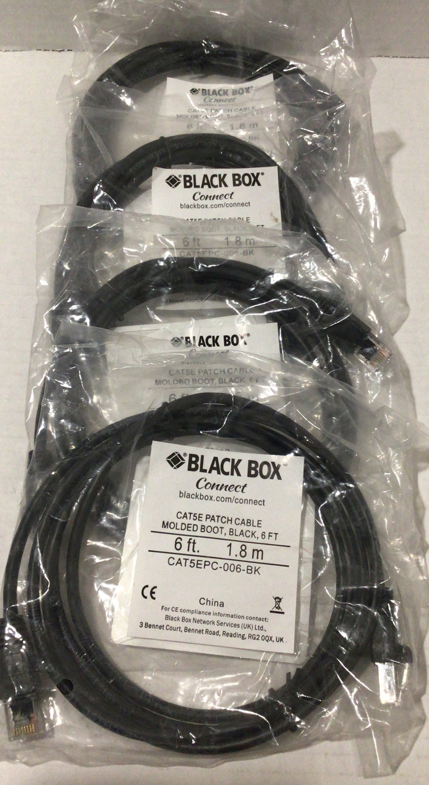 Lot Of 4 -BLACK BOX CORPORATION CAT5EPC-006-BK 6FT BK CAT5E 100MHZ ETHERNET PA