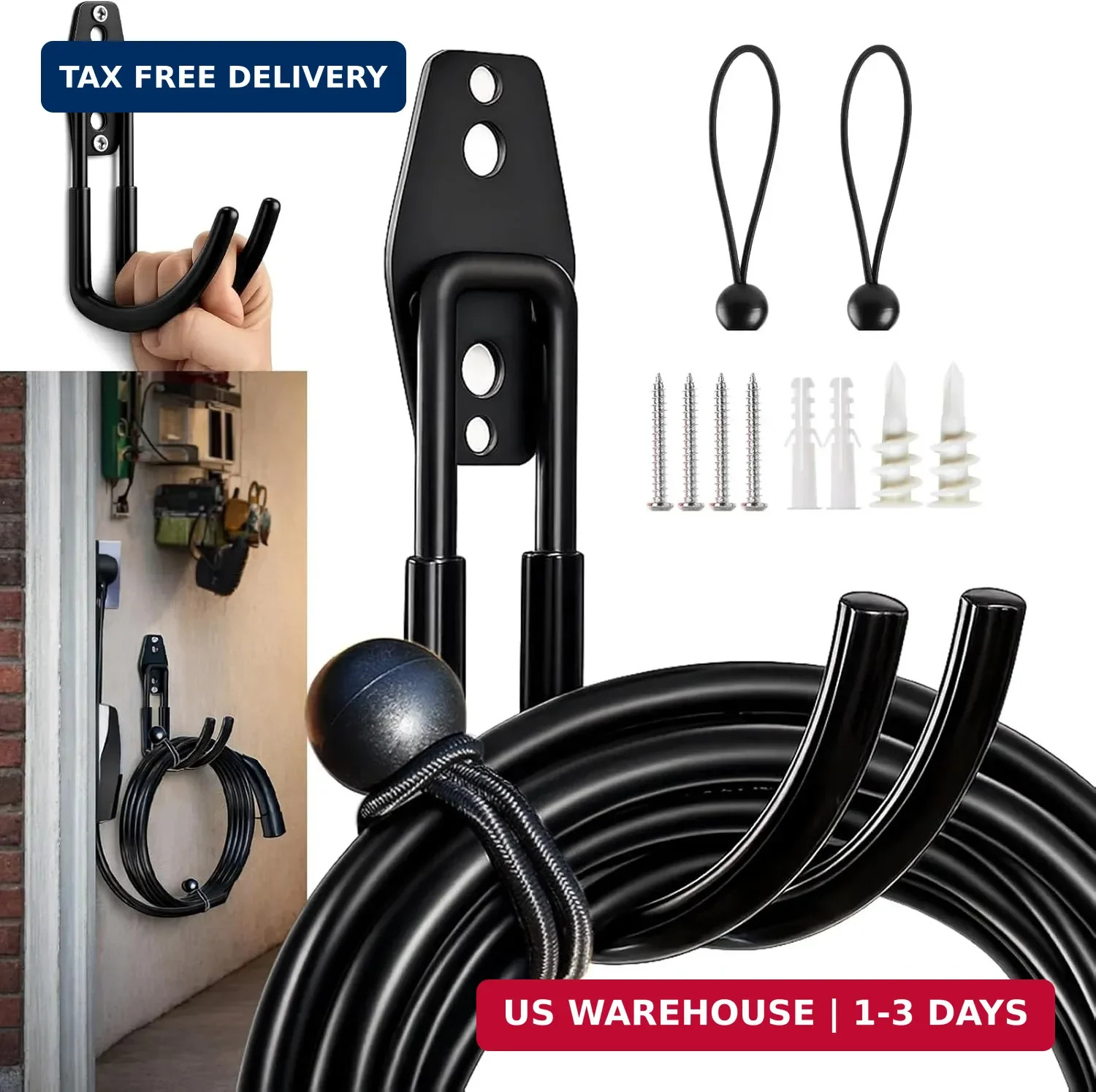 EV Charging Cable Holder for Garage, Tight Space Use, Sturdy Electric Car Charge