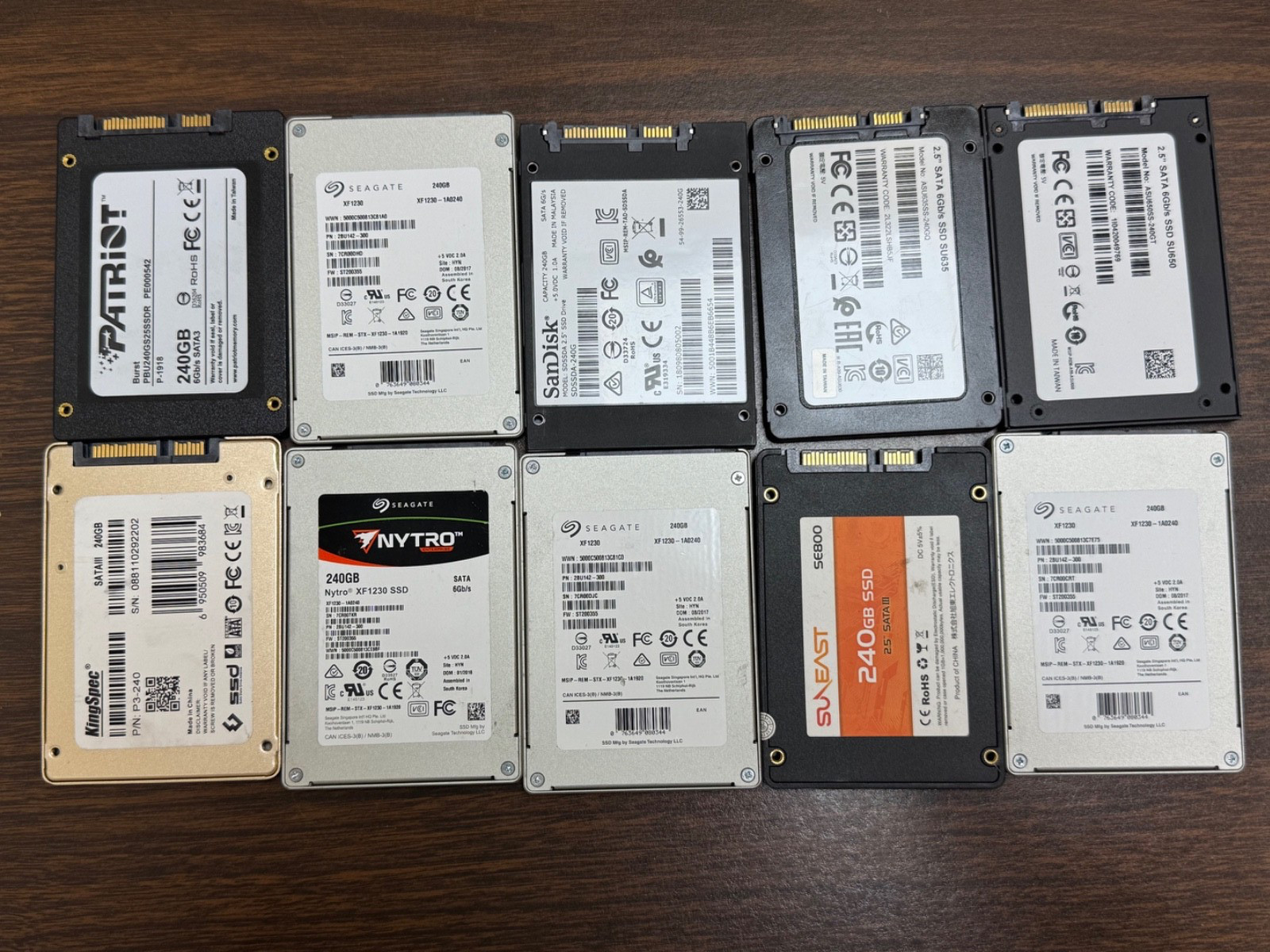 Lot of 10 240GB 2.5" SATA III SSD Mixed Brand Seagate SanDisk Patriot ADATA