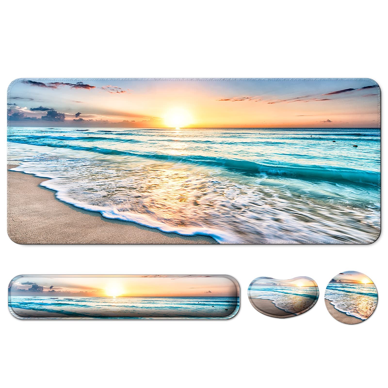 4 in 1 Mouse Pad and Keyboard Wrist Rest,Large Desk Large, A1-beach
