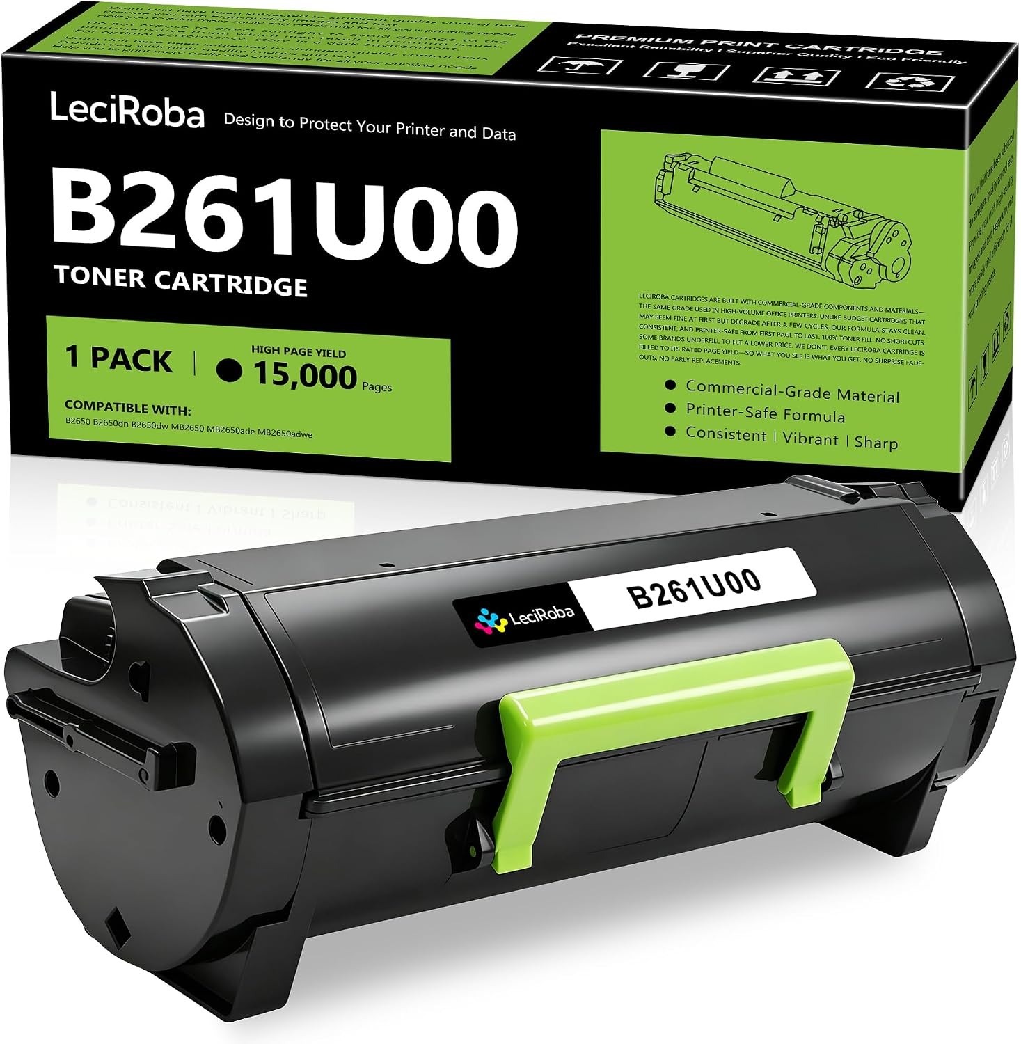 B261U00 B260UA0 Black Toner 15K Pages for Lexmark B2650 B2650dn B2650dw MB2650