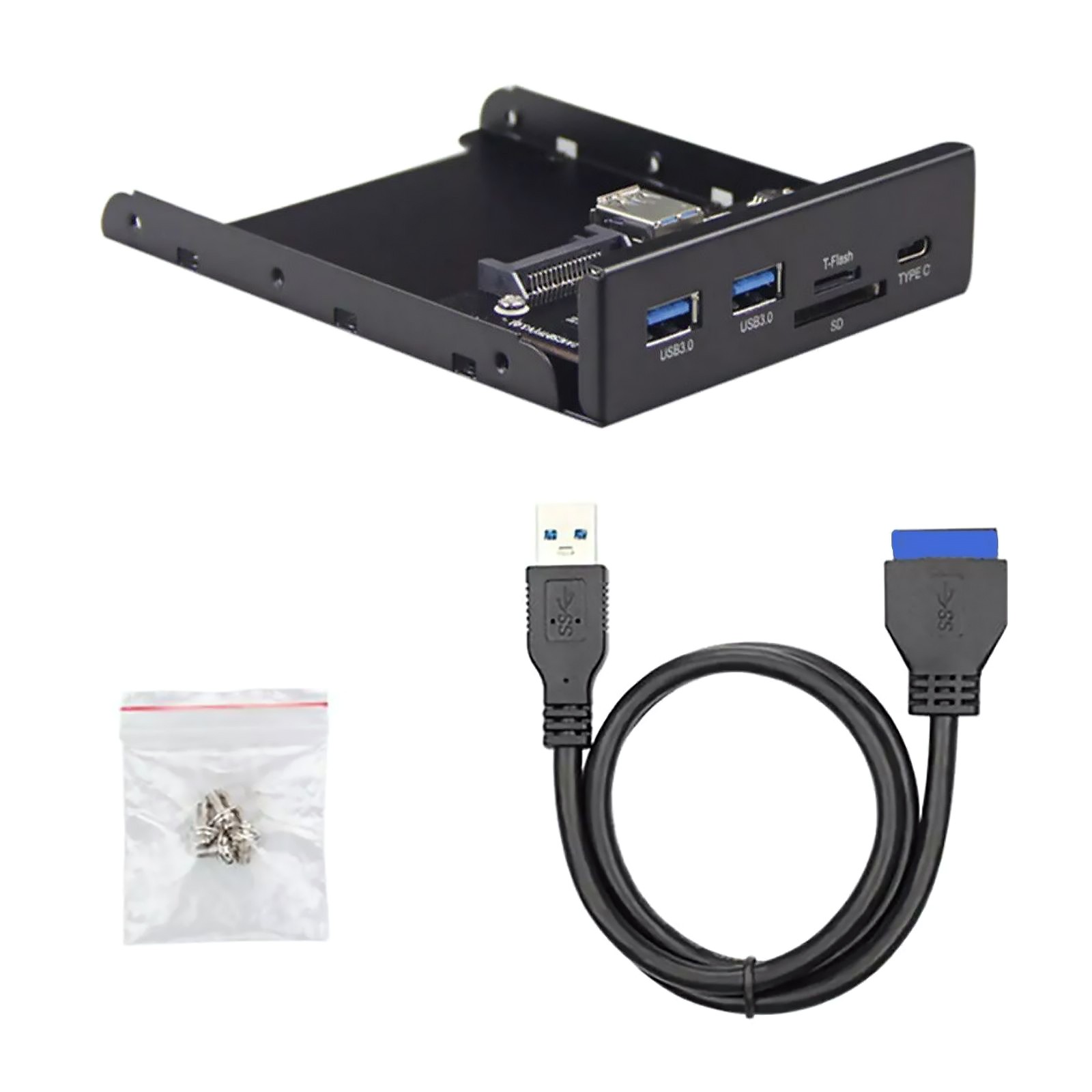Front Panel 1*Type-C 2*USB 3.0 Type-A 1*Micro SD/TF 5Gbps 3.5" Open Bay Space