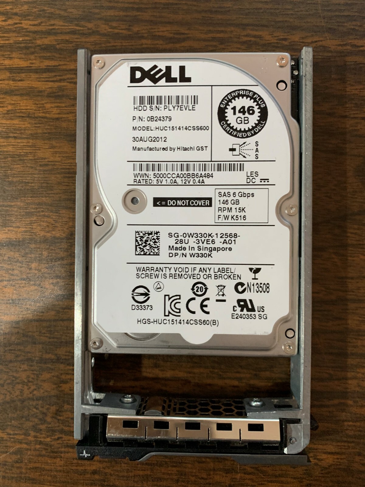 W330K 0W330K Dell 146GB 15K RPM 6Gb/s 2.5" SAS SERVER HDD Hard Drive W/R Tray