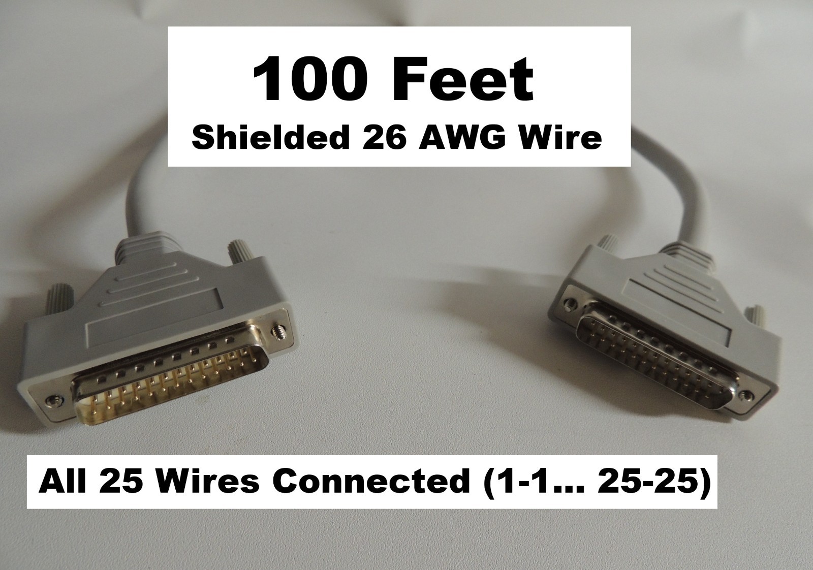 100 feet DB25 25-Pin Male to Male Molded Shielded 25 Conductor 26awg Cable