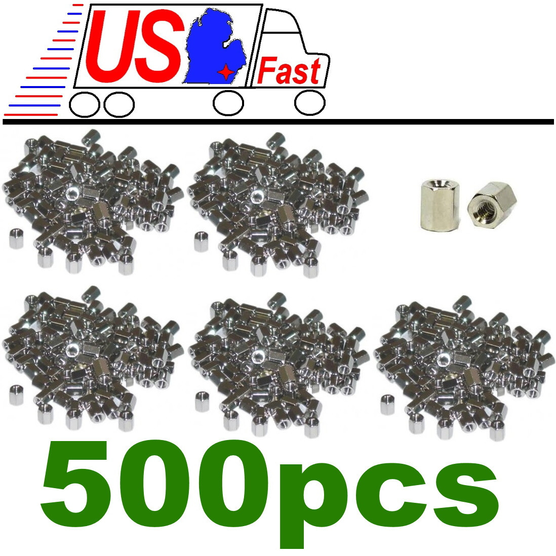 Lot500x/pk/pack D-Sub Cable Port/End/Bracket Computer Hex Nuts, 4-40 x 6mm long