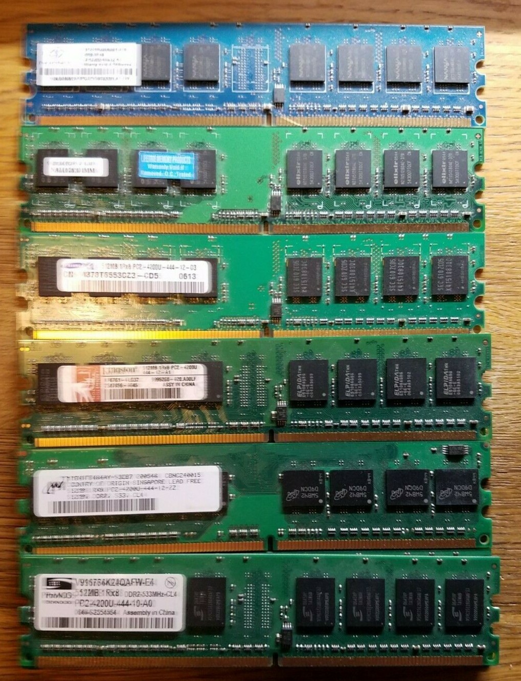 Lot of 6 512MB PC2-4200U Desktop Memory 240 Pin, 166Mhz, Non-ECC, Mixed Brands