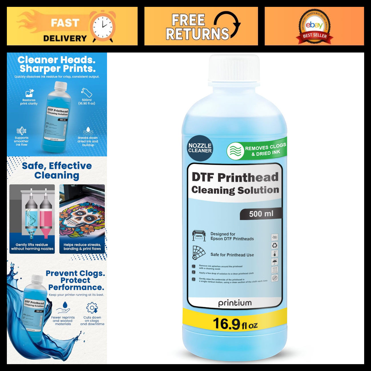 DTF Printhead Cleaning Solution 16.9 fl oz | Ink Clog Dissolver & Flow Restorer