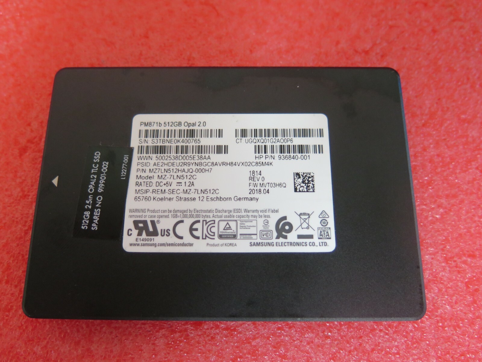 HP Samsung PM871b 2.5 SATA SSD 512GB 936840-001 919901-002