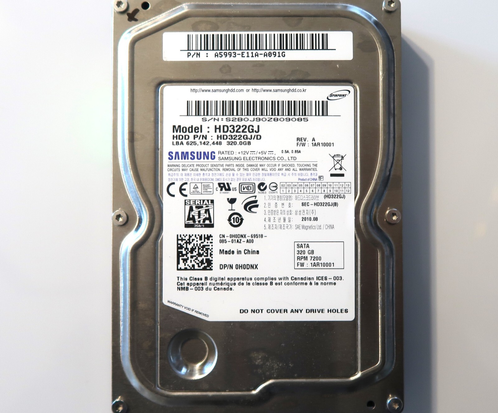 Samsung HD322GJ HD322GJ/D REV.A FW:1AR10001 (S2B) 320gb 3.5" Sata HDD 2010.08
