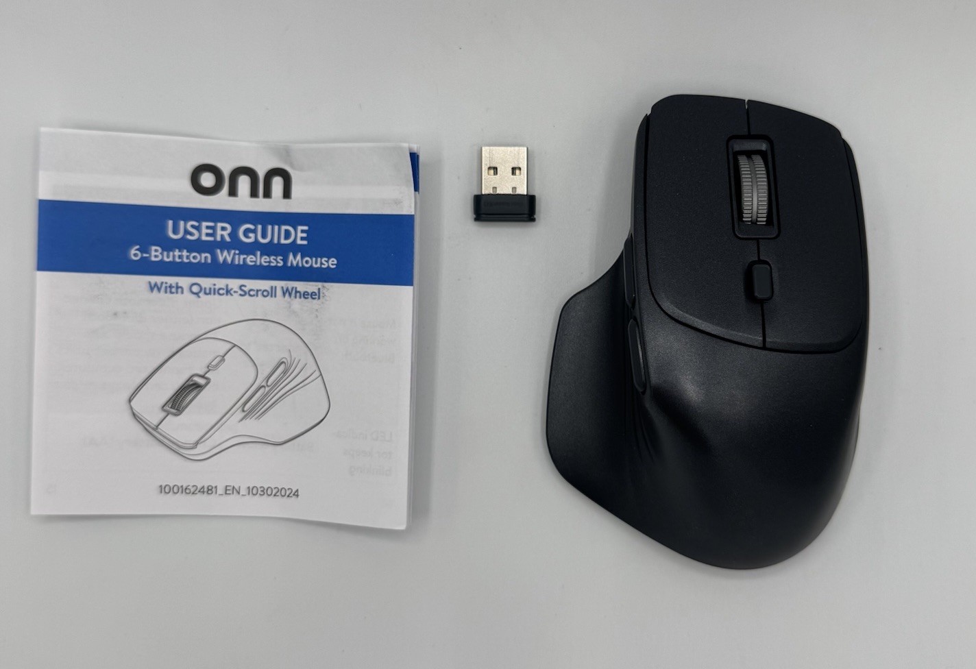 onn 6-Button Wireless Mouse Ergonomic 2.4GHz Black