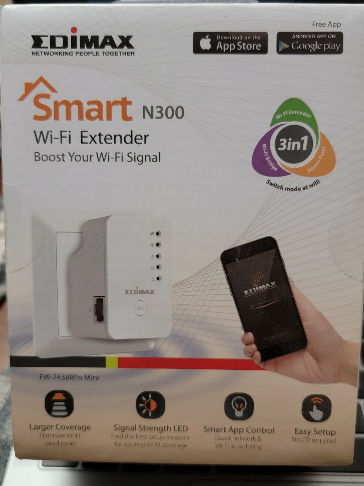 Edimax Smart N300 (EW-7438RPn ) Universal Wi-Fi Range Extender. NEW
