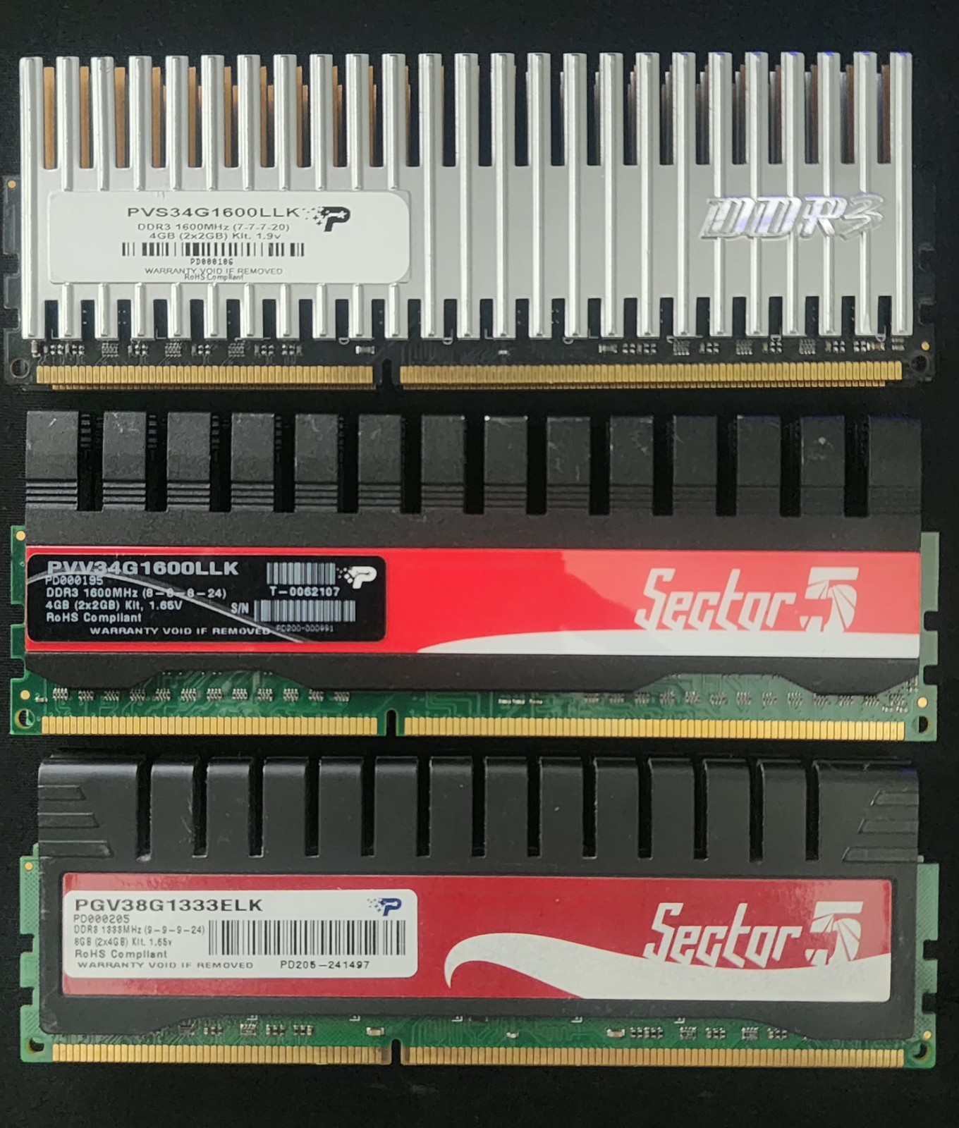 Ram Lot DDR3 PVS34G1600LLK 2x2GB, PVV34G1600LLK 2x2GB, PGV38G1333ELK 2x4GB