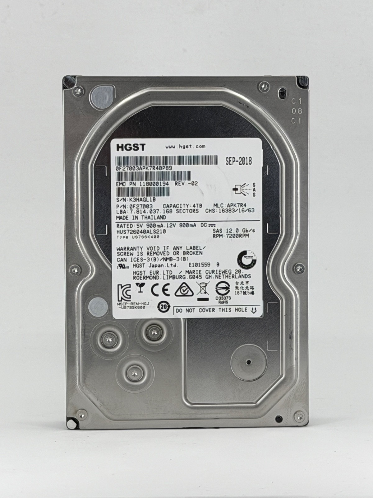 HGST Ultrastar 4TB 3.5" Enterprise SAS Hard Drive (HUS726040ALS210 - Preowned
