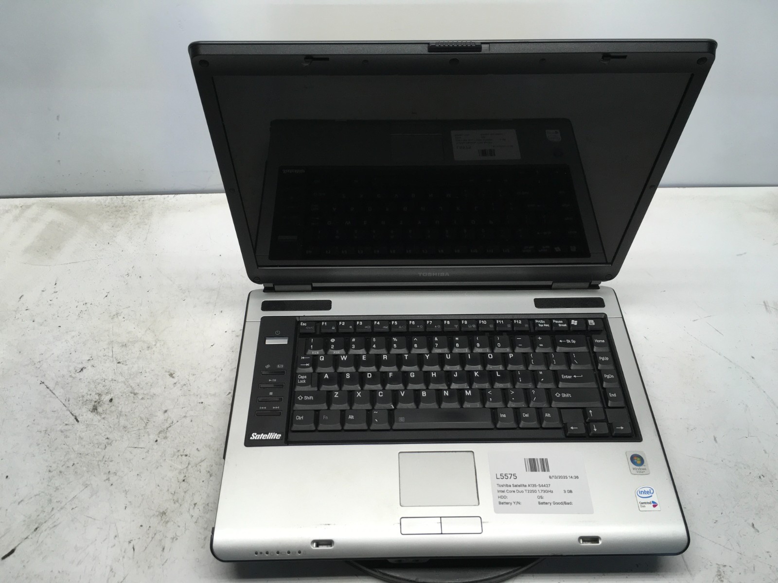 Toshiba Satellite A135-S4427 Intel Core Duo T2250 1.73GHz 3 GB NO HDD